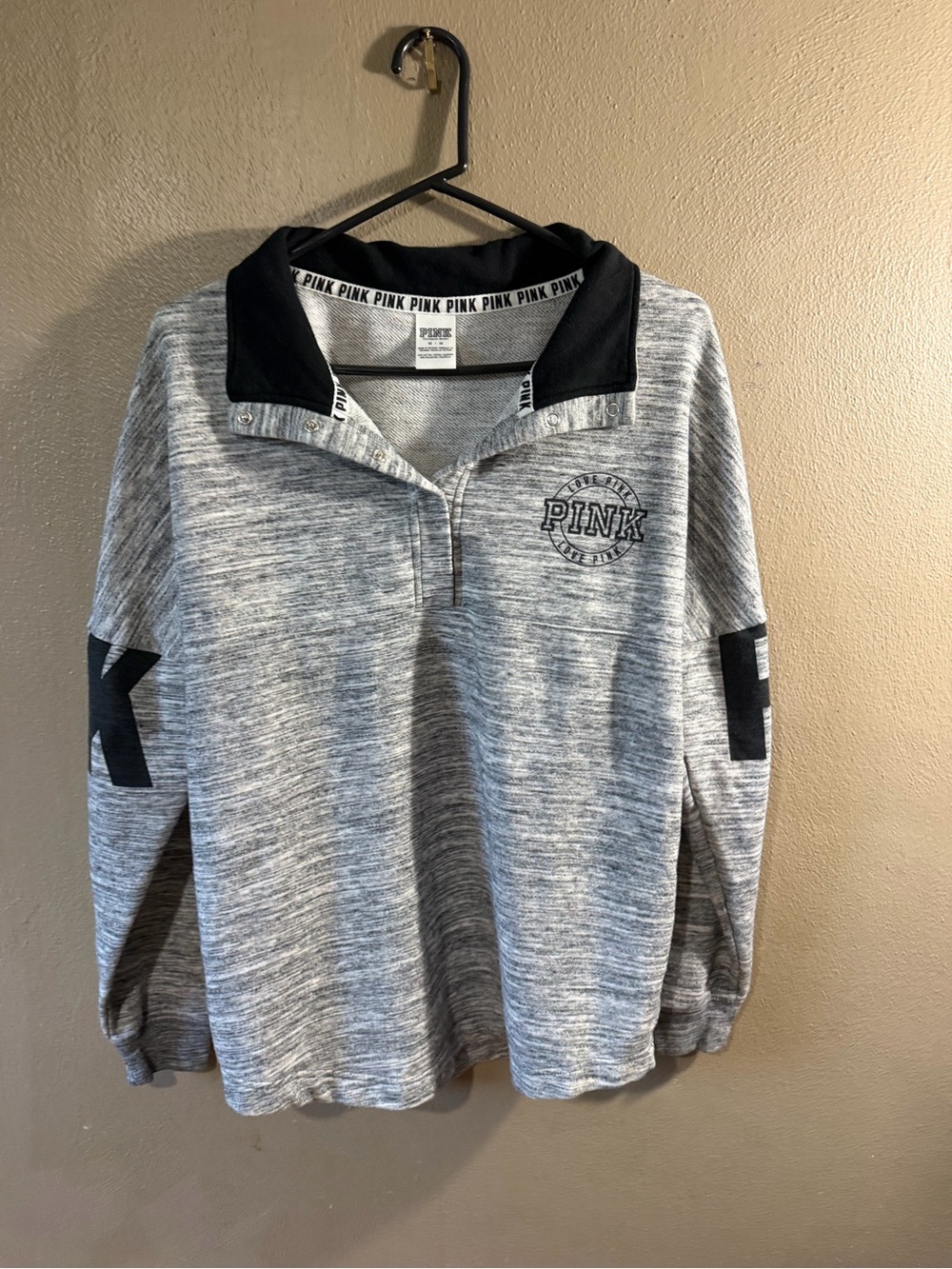 PINK Victoria's Secret Women’s Heather Gray Half-Zip Pullover with Black Collar